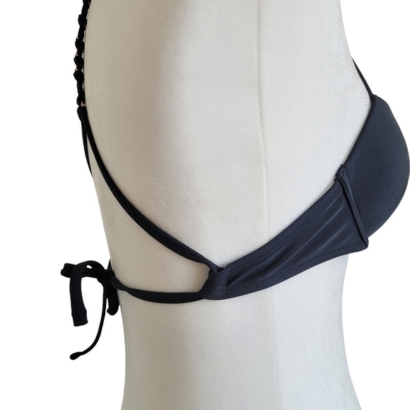 Aerie Perkier Push Up metal ring embellished bikini top black 32B - Picture 4 of 14